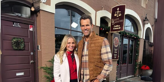 cameron mathison and candace cameron bure on set home sweet christmas